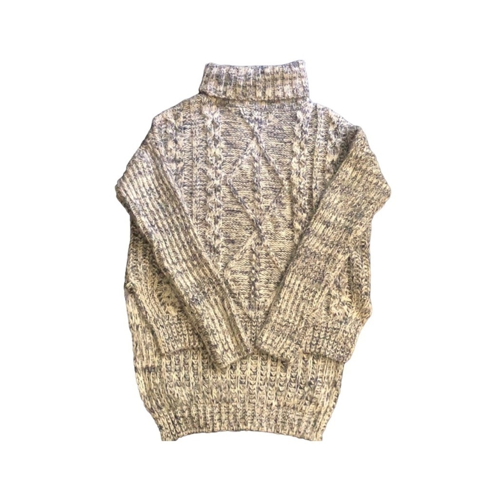 TURTLE-NECK sweater. Gray, blue and white. S/M. Side slits